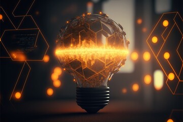 Digital illustration about light bulb. Generative AI.