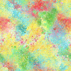 Hand-drawn watercolor background: green, blue, yellow and magenta splatters