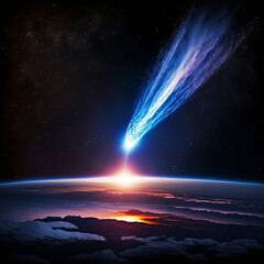 A comet is heading towards Earth illustration. Generative Ai	
