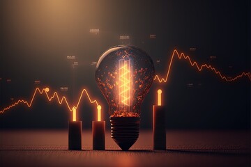 Digital illustration about light bulb. Generative AI.