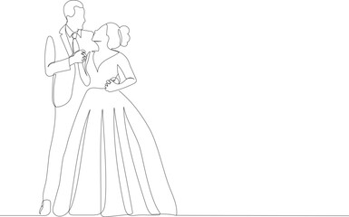 Fototapeta premium wedding bride and groom continuous line drawing
