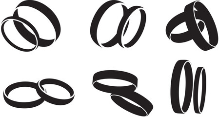 wedding rings set silhouette design vector isolated