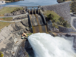 water overflow release at dam wall