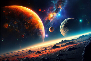 Colorful planets in space, background/wallpaper/desktop, generative ai - obrazy, fototapety, plakaty