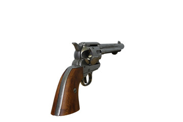 revolver and bullets on white