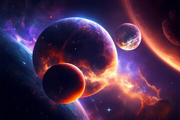Obraz na płótnie Canvas Colorful planets in space, background/wallpaper/desktop, generative ai