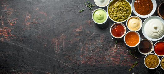 Range of different types of sauces.