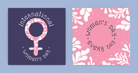 International Women's Day postcard. Feminism.
Abstract floral background. Women's Day - every day.