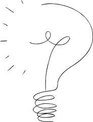 Vector light bulb icon with concept of idea. Doodle hand drawn sign.