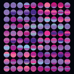 Metalic gradient collection with shiny rainbow hologram. Holographic foil texture, green, blue, yellow, pink gradation. Vector set for frame, ribbon, border, other design