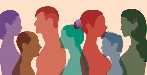 Men and women of different countries. Harmony and multicultural community. Diversity people. Flat vector illustration