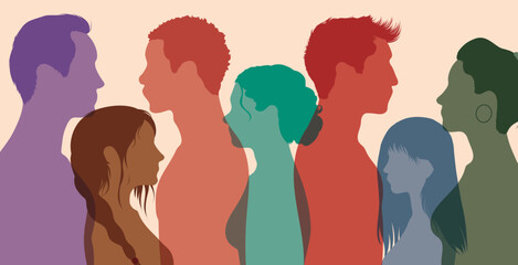 Racial equality. Citizens of different nationalities. Multi-ethnic and multicultural people. Flat vector illustration