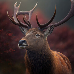 Red deer in the woods. Generative AI.