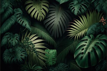 Naklejka na ściany i meble Tropical palm leaves, ai generated