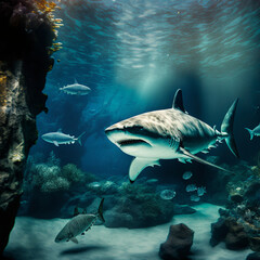 Fototapeta premium Shark in the ocean. Generative AI.