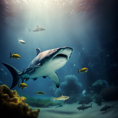 Fototapeta premium Shark in the ocean. Generative AI.
