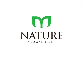 letter m logo design leaf concept nature herbal