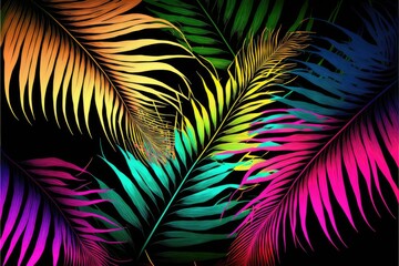 neon Tropical palm leaves, ai generated
