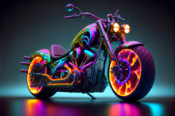 realistic bike in neon colors generated ai 