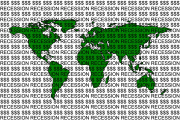 Fototapeta premium Vector background with dollar sign and inscription recession, weakening dollar, world economic crisis and decline in purchasing power 