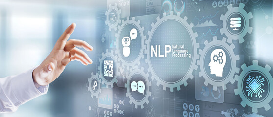 NLP natural language processing cognitive computing technology concept on virtual screen.