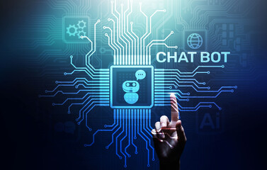 Chatbot computer program designed for conversation with human users over the Internet. Support and customer service automation technology concept.