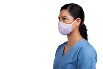 Side shot of a young doctor wearing a surgical face mask Isolated on a PNG background.