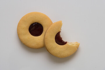 Biten cookie on white