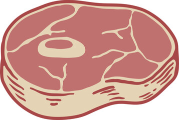 Illustration of a piece of meat for steak. Design element for poster, card, banner, emblem, sign. Vector illustration