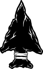 Illustration of stone arrowhead. Design element for poster, card, banner, logo, emblem. Vector illustration