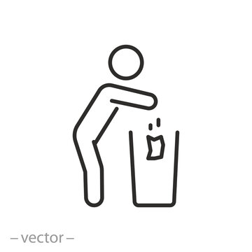 trash can icon, refuse sort, separately putting garbage, litter throwing area, thin line symbol - editable stroke vector illustration
