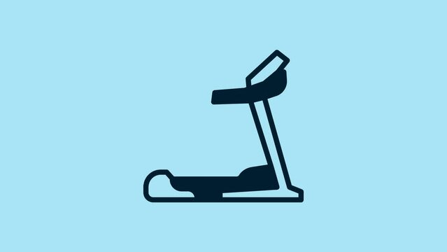 Blue Treadmill machine icon isolated on blue background. 4K Video motion graphic animation