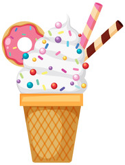Ice cream cone with toppings