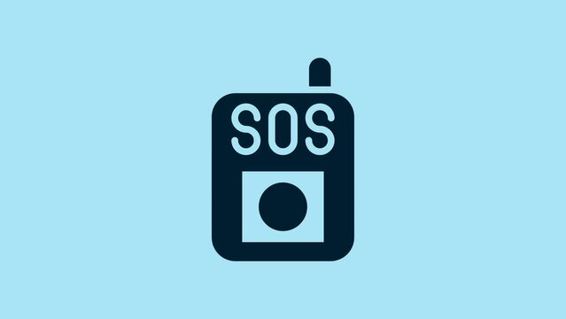 Blue Press the SOS button icon isolated on blue background. 4K Video motion graphic animation