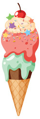 Ice cream wafer cone with toppings