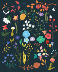 Beautiful romantic flower collection with roses, leaves, floral bouquets, flower compositions. Notebook cover