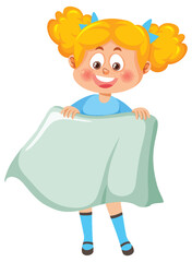Cartoon girl holding fabric