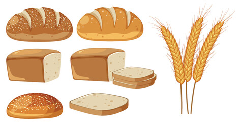 Set of bread and wheat - obrazy, fototapety, plakaty