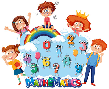 Children cartoon character with math and number theme