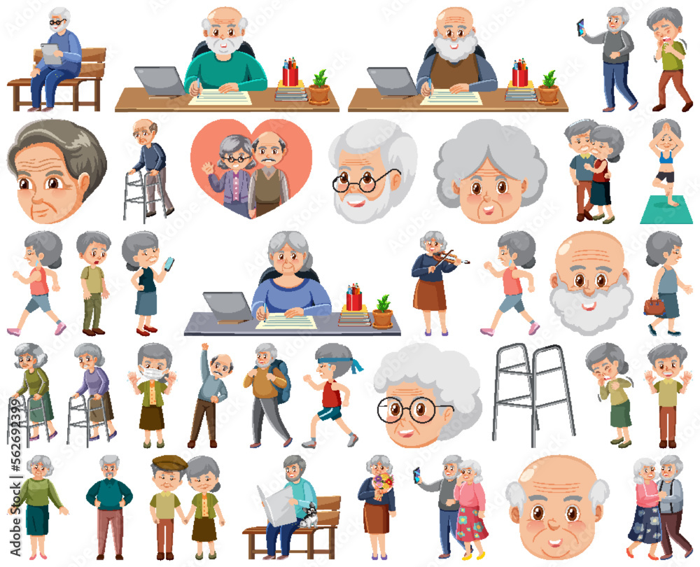 Sticker collection of elderly people icons