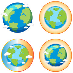 Set of globe with global warming