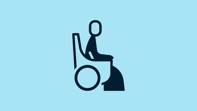 Blue Woman in wheelchair for disabled person icon isolated on blue background. 4K Video motion graphic animation