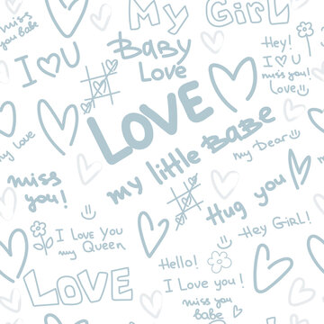 Fototapeta hand drawn seamless pattern with inscriptions about love