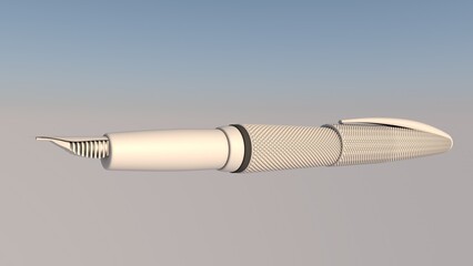 Naklejka premium -- White Fountain Pen 3D Rendering Perspective View 02(Open) -- Fountain Pen 3D Model in Cinema 4D ( 3D illustration, 3D rendering )
