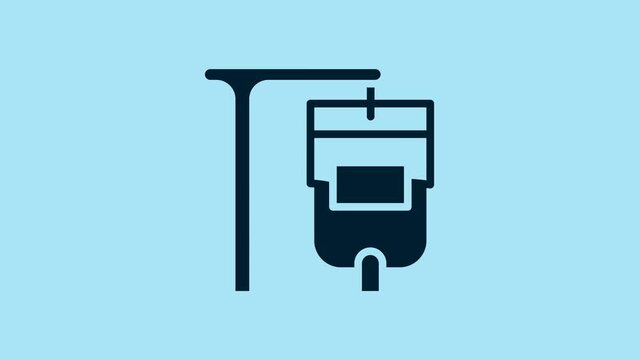 Blue IV bag icon isolated on blue background. Blood bag. Donate blood concept. The concept of treatment and therapy, chemotherapy. 4K Video motion graphic animation