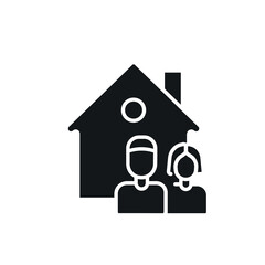 Man and woman outside the house simple glyph icon. Vector solid isolated black illustration.