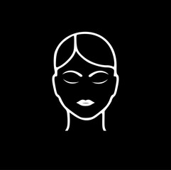 Woman face icon isolated on black background.