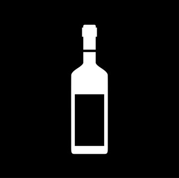 Wine bottle icon line isolated on black background.
