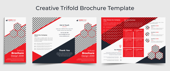 Business trifold leaflet brochure template design, Professional business Tri fold flyer template, Abstract trifold brochure template, Creative business square trifold brochure template design	
