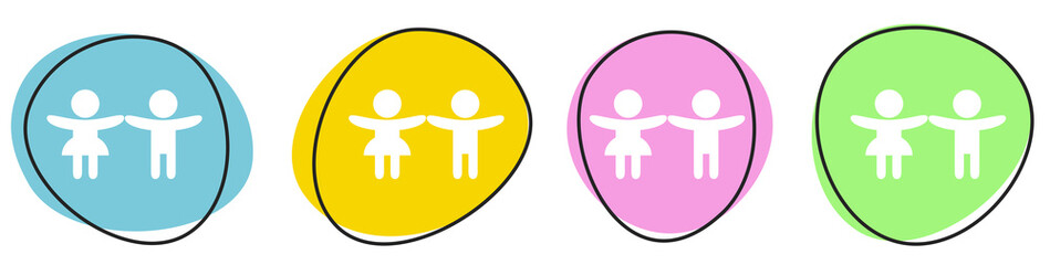 Banner mit 4 bunten Buttons: 2 Kinder - Junge und Mädchen - obrazy, fototapety, plakaty